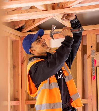 Toi Ohomai student building a house during his carpentry course