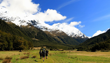 Environmental students walking through Matukituki Valley Environmental students walking through Matukituki Valley