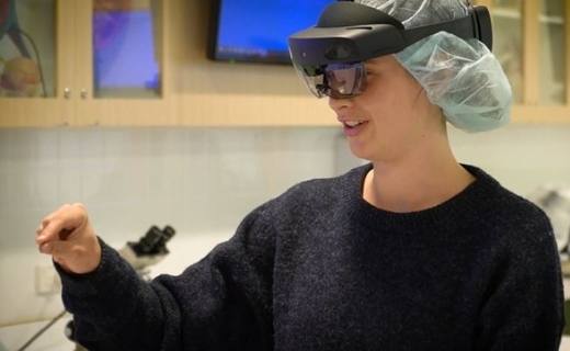 First-year nursing student wearing the HoloLens headset