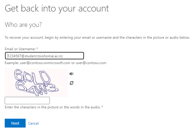 Screenshot for Get back into your account screen