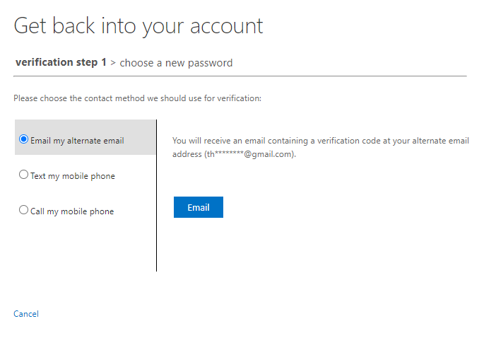 Screenshot for Get back into your account screen 2