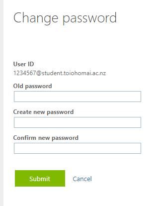 Screenshot of change password popup