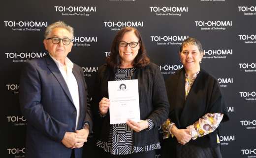 Photo: From left: Rotary Rotorua Sunrise representative Heinz Fett, St Chads General Manager Kath Curran and Toi Ohomai Regional Director Kieran Hewitson.  