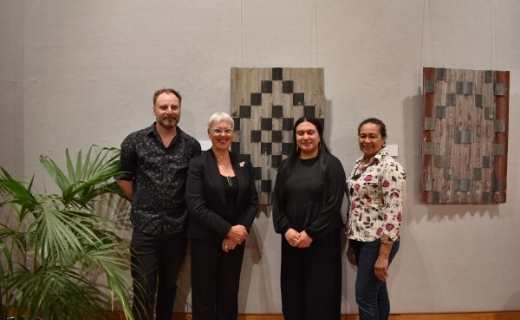 (From left) Toi Ohomai senior art tutor Riley Claxton, Rotorua Mayor Steve Chadwick, artist Sydnee Murray and Toi Ohomai Head of Māori Research Tepora Emery.